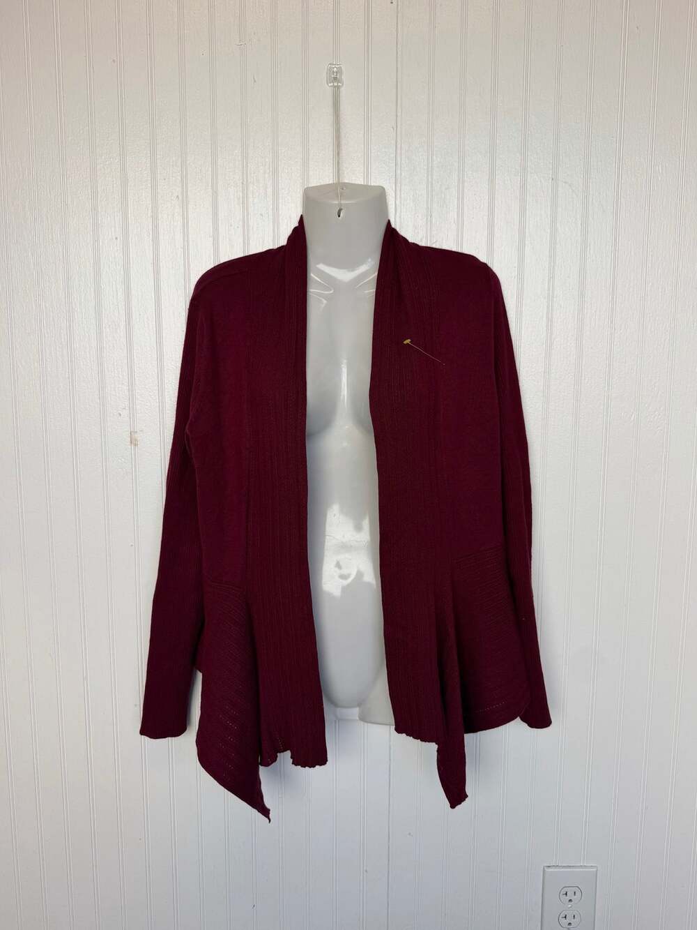 Liz Claiborne Career Burgundy Open Front Draped Waterfall Cardigan Medium